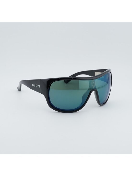 Gucci GG2168S 007 Sunglasses Shiny Black Shield Frame, Solid Green Lenses main image 4